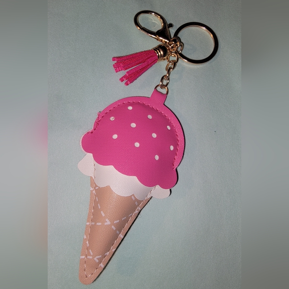 Pink Ice Cream Cone Keychain Bag Charm